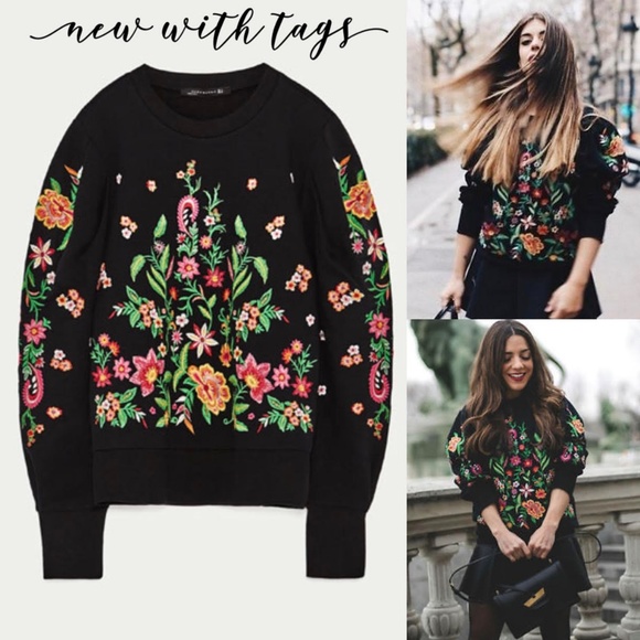zara embroidered sweatshirt